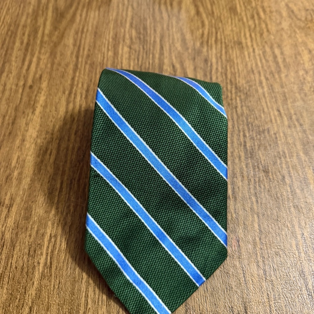 Brooks Brothers Necktie Mens Green Blue Striped Silk Repp Irregular Preppy USA